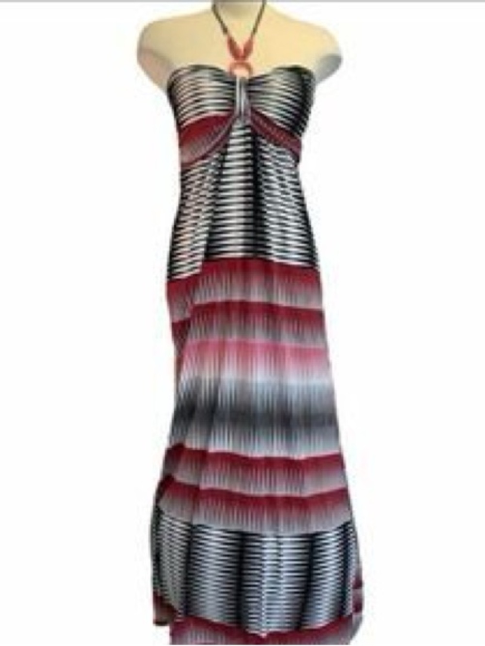 imPRESS Striped Black White & Pink Halter Maxi Dress Size M